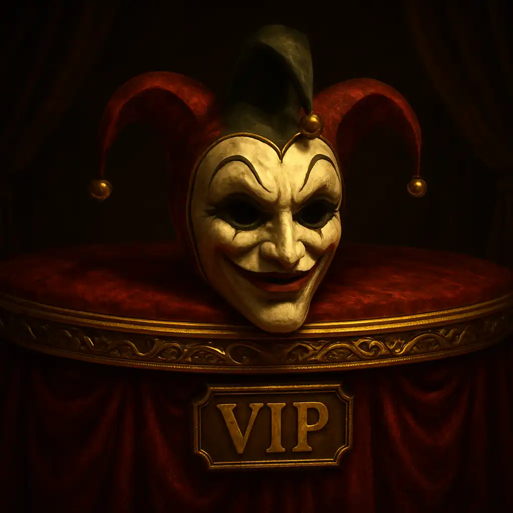 Joker mask on a velvet VIP carnival booth